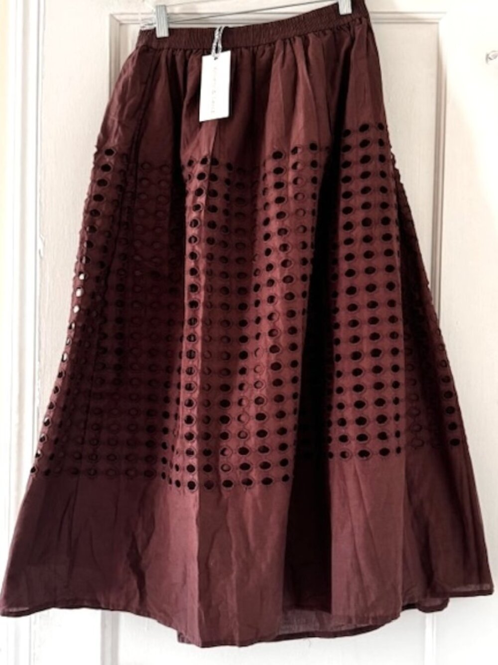 Jennifer Grace  Eyelet Midi Skirt In Dark Chocolate